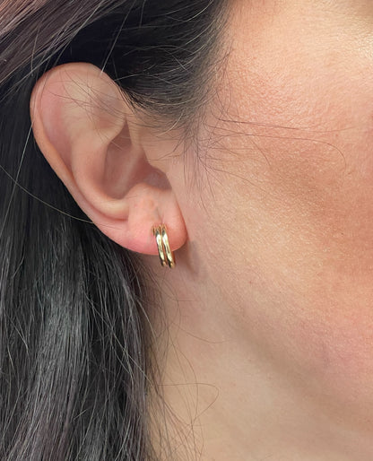 14K Yellow Gold Double Hoop Earrings with Pushbacks