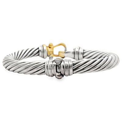 Pre-owned Vintage David Yurman 14K Yellow Gold and Silver Cable Bangle Bracelet