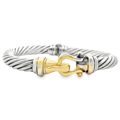 Pre-owned Vintage David Yurman 14K Yellow Gold and Silver Cable Bangle Bracelet