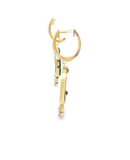 Bezel Set Green Intaglio Drop Earrings with Diamonds in 14K Yellow Gold