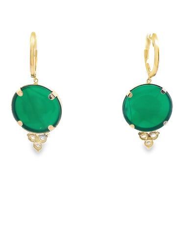 Bezel Set Green Intaglio Drop Earrings with Diamonds in 14K Yellow Gold