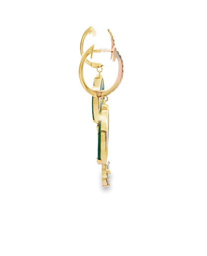 Bezel Set Green Intaglio Drop Earrings with Diamonds in 14K Yellow Gold