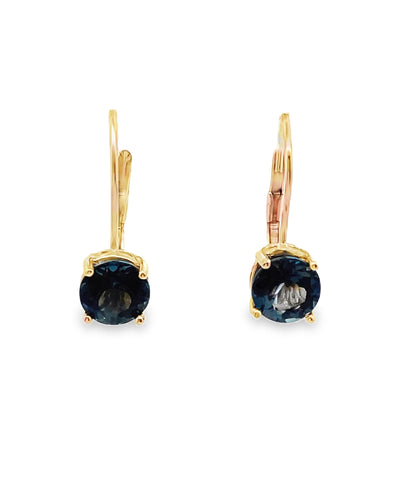 14K Yellow Gold London Blue Topaz Leverback Earrings