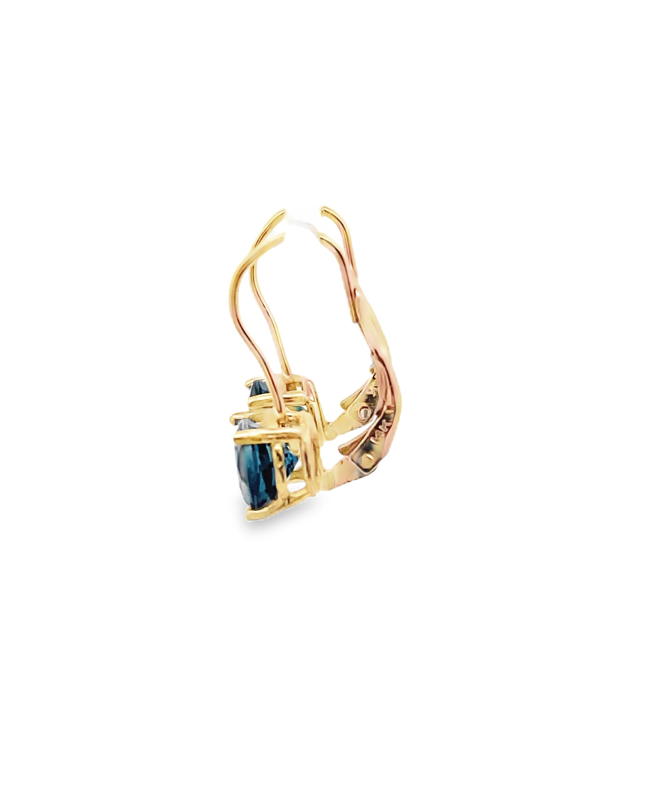 14K Yellow Gold London Blue Topaz Leverback Earrings