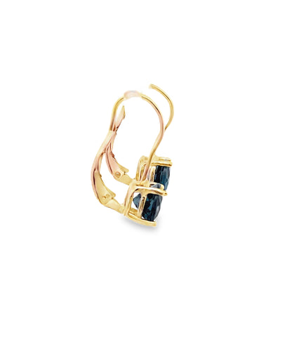 14K Yellow Gold London Blue Topaz Leverback Earrings