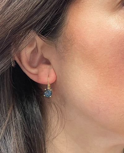 14K Yellow Gold London Blue Topaz Leverback Earrings