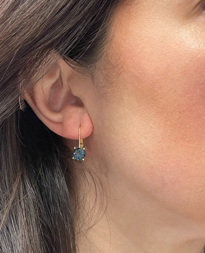 14K Yellow Gold London Blue Topaz Leverback Earrings