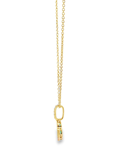 18K Yellow Gold Emerald & Diamond Quatrefoil Pendant Necklace