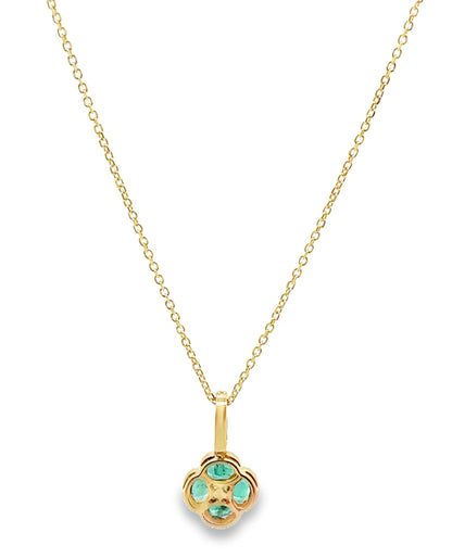 18K Yellow Gold Emerald & Diamond Quatrefoil Pendant Necklace