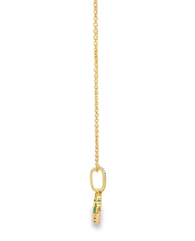 18K Yellow Gold Emerald & Diamond Quatrefoil Pendant Necklace