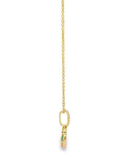 18K Yellow Gold Emerald & Diamond Quatrefoil Pendant Necklace