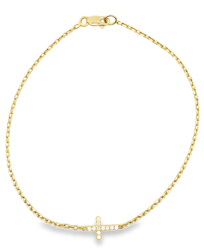 14K Yellow Gold Cubic Zirconia Cross Bracelet