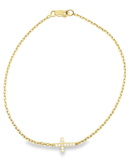 14K Yellow Gold Cubic Zirconia Cross Bracelet