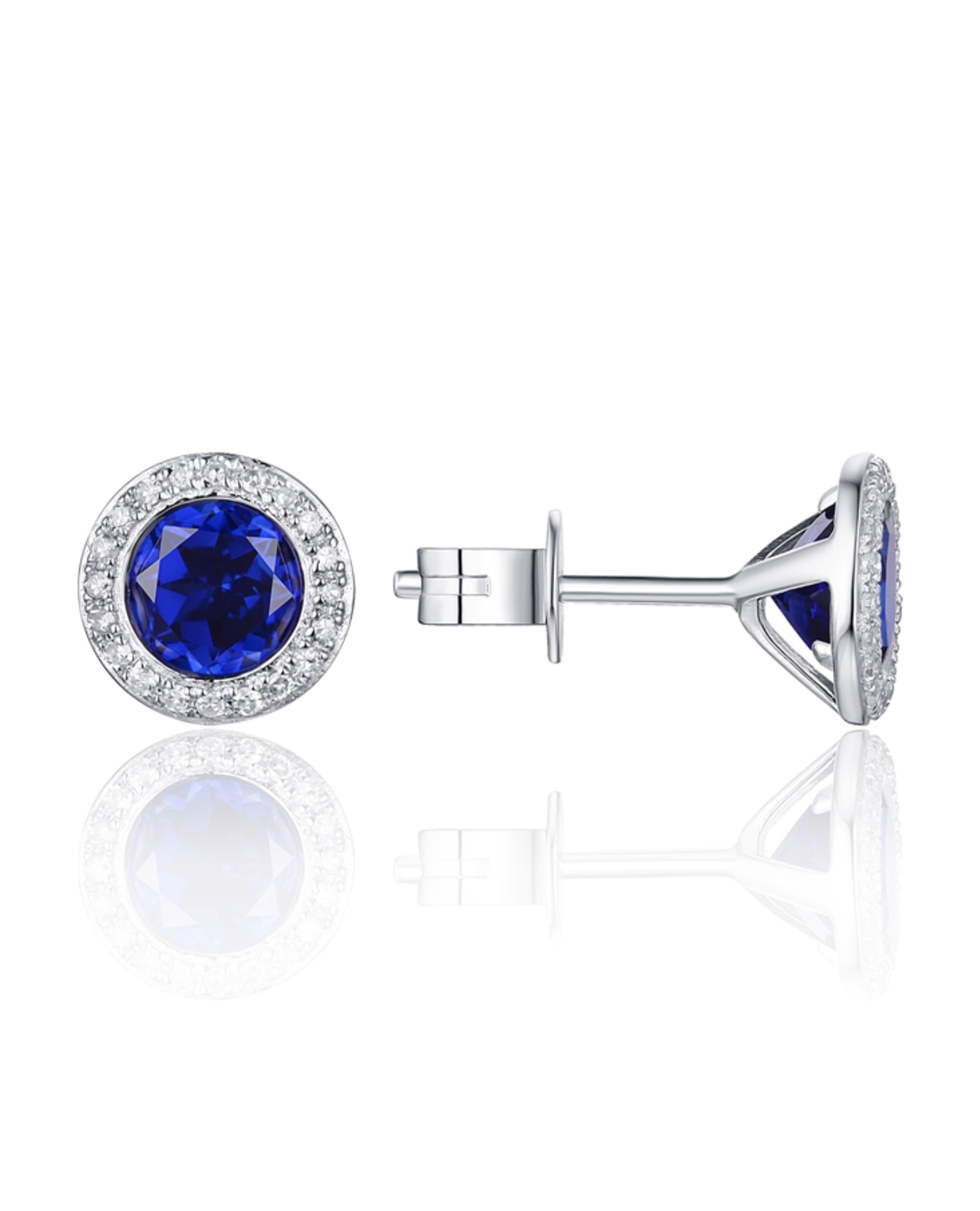 Martini Earrings in 14K White Gold with Diamonds and Corundum Sapphires with Pushbacks