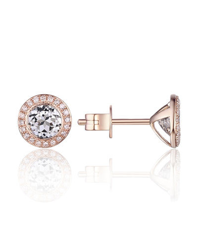 Martini Earrings in 14K Pink Gold with Diamonds and White Topaz with Pushbacks