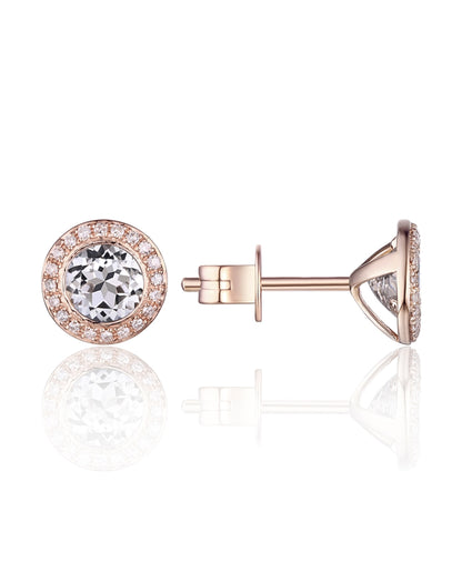 Martini Earrings in 14K Pink Gold with Diamonds and White Topaz with Pushbacks