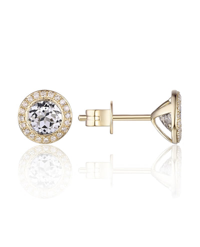 Martini Earrings in 14K Yellow Gold with Diamonds and Two White Topaz with Pushbacks