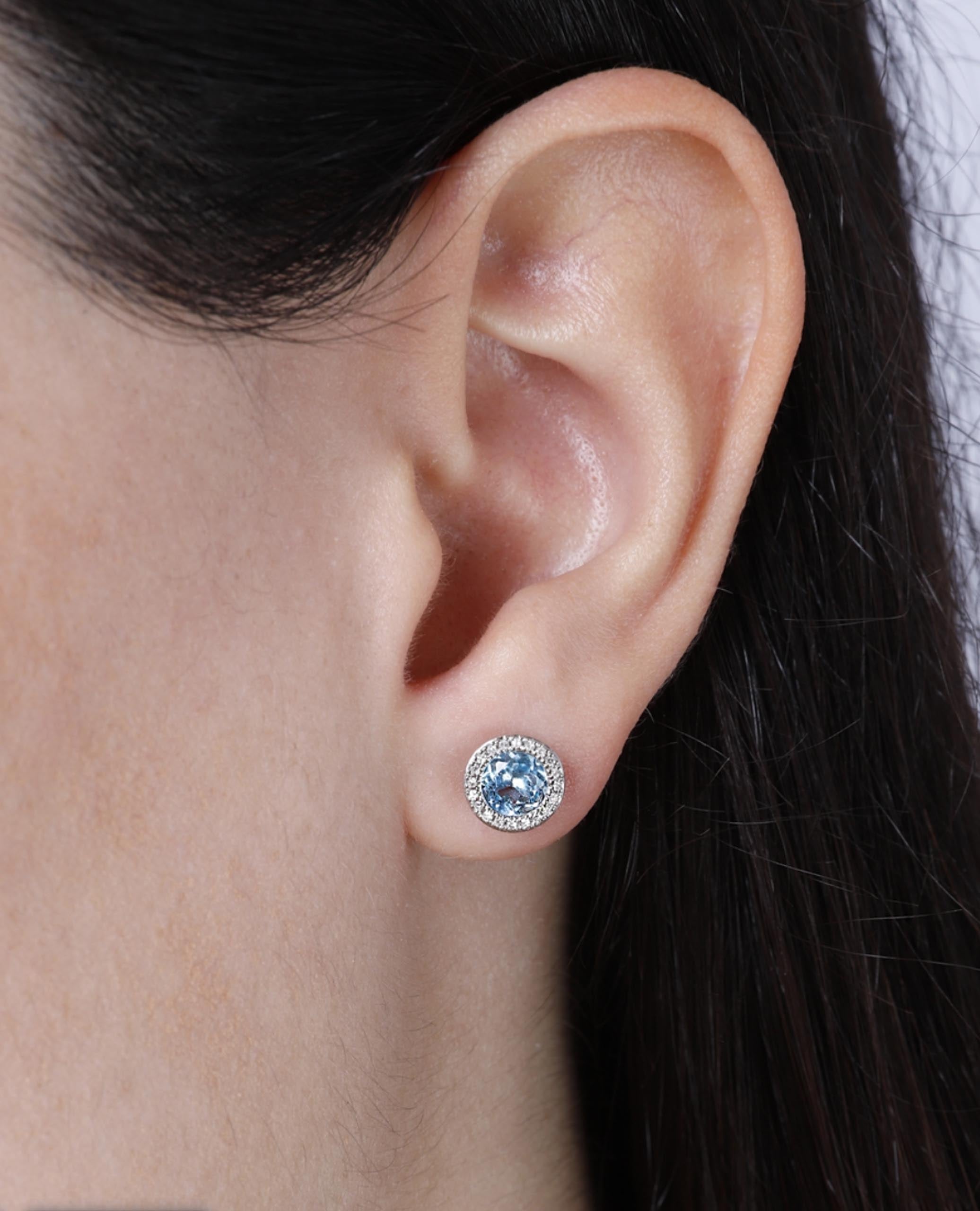 Martini Earrings in 14K Yellow Gold with Diamonds and Two White Topaz with Pushbacks