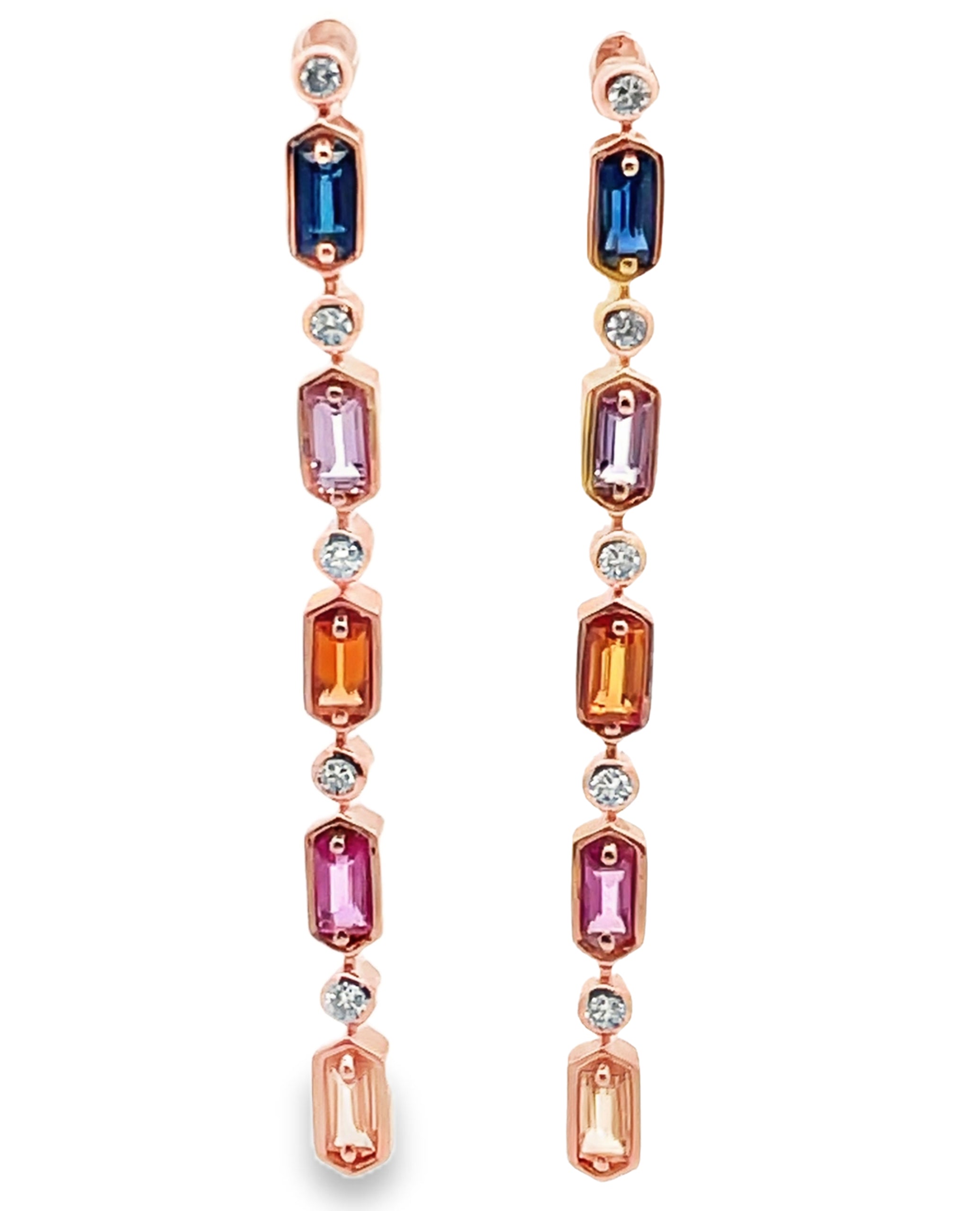 14K Rose Gold with Diamonds and Sapphires Candy Drop Long Earrings