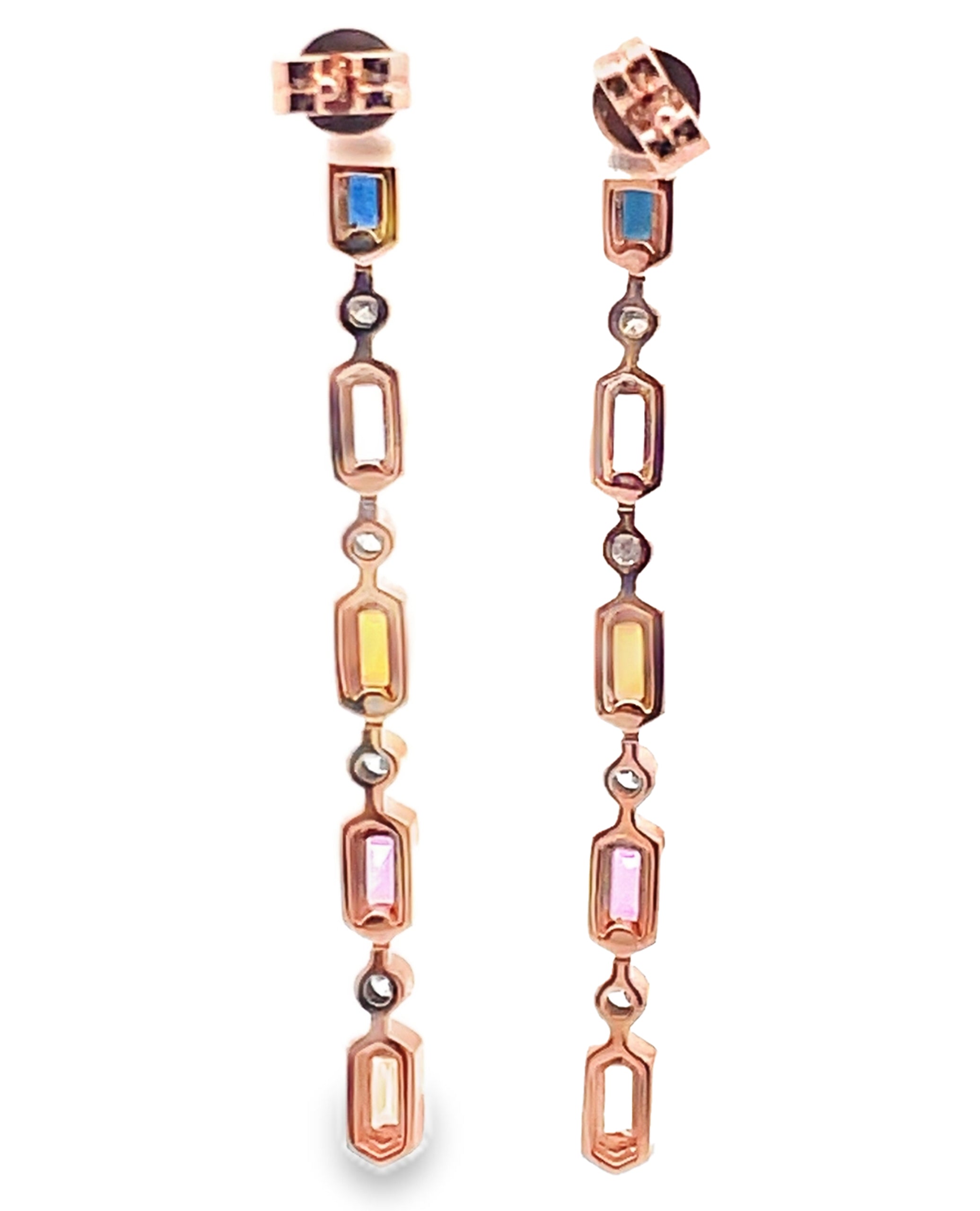 14K Rose Gold with Diamonds and Sapphires Candy Drop Long Earrings