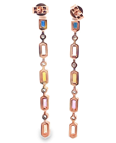 14K Rose Gold with Diamonds and Sapphires Candy Drop Long Earrings