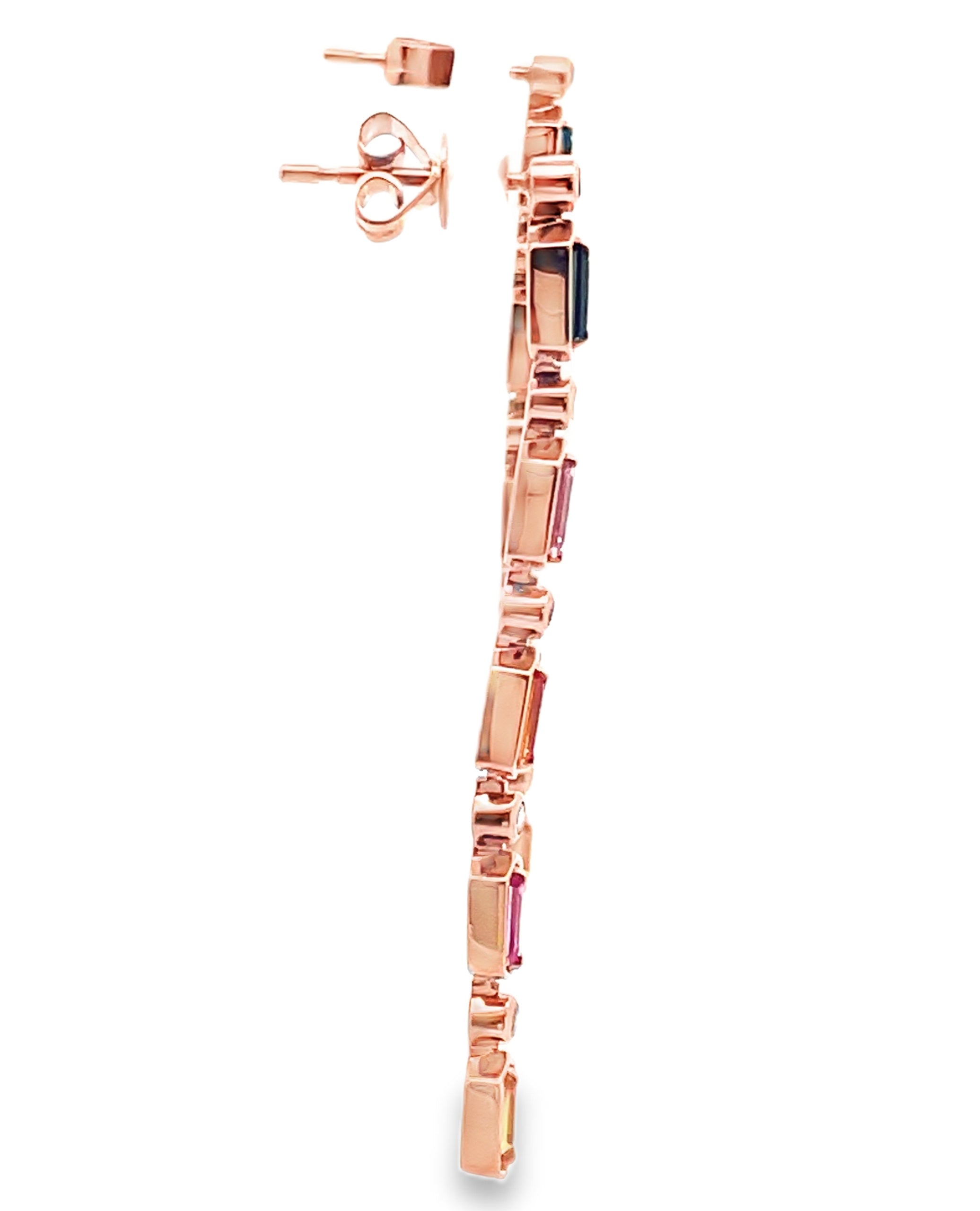 14K Rose Gold with Diamonds and Sapphires Candy Drop Long Earrings