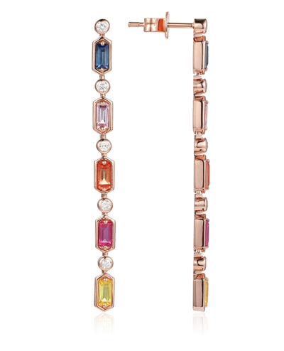 14K Rose Gold with Diamonds and Sapphires Candy Drop Long Earrings