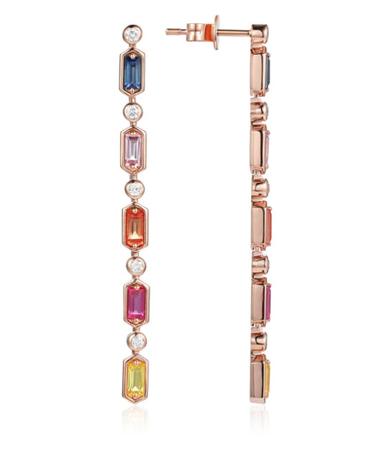 14K Rose Gold with Diamonds and Sapphires Candy Drop Long Earrings