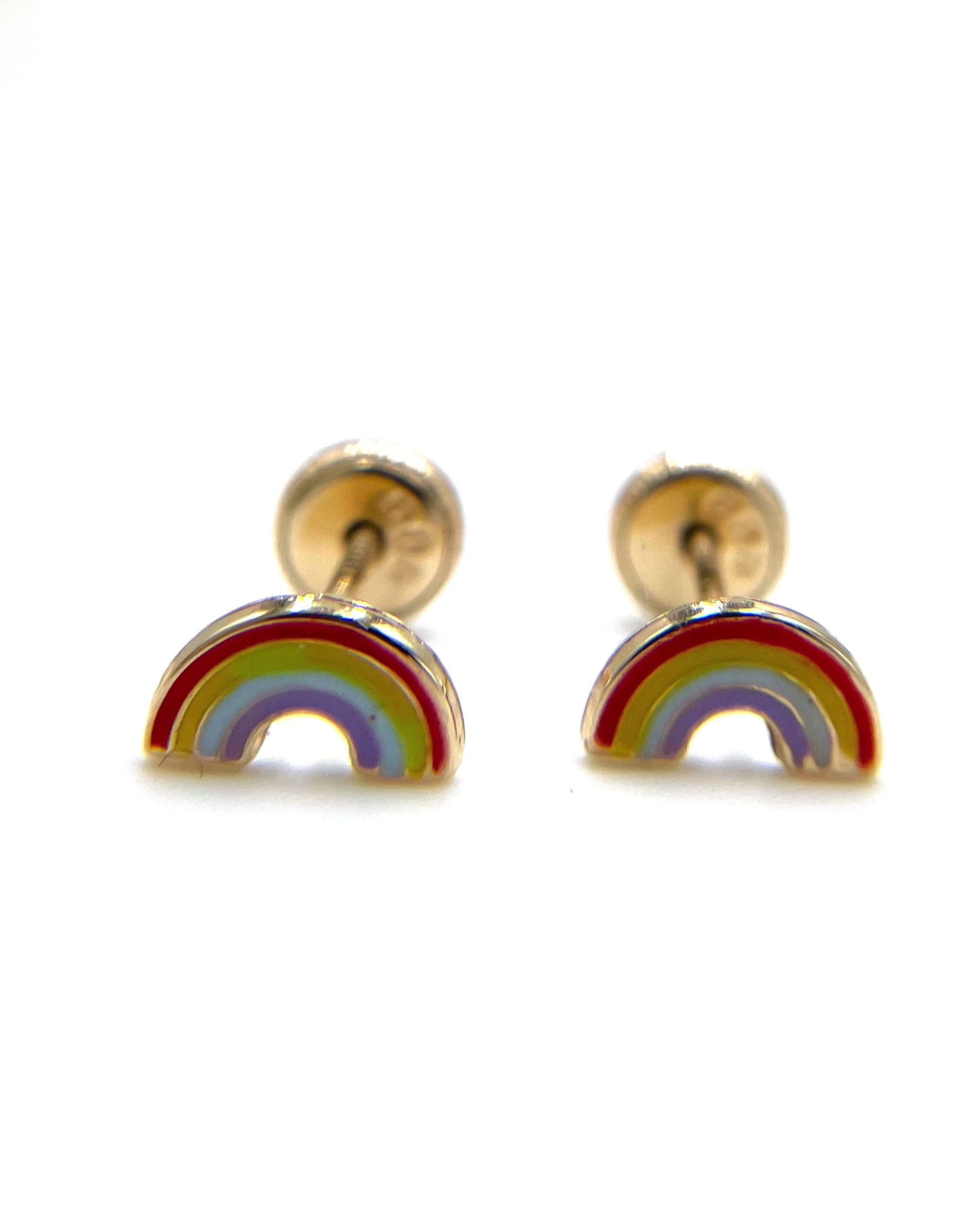 14K Yellow Gold Baby Rainbow Earrings with Screwbacks