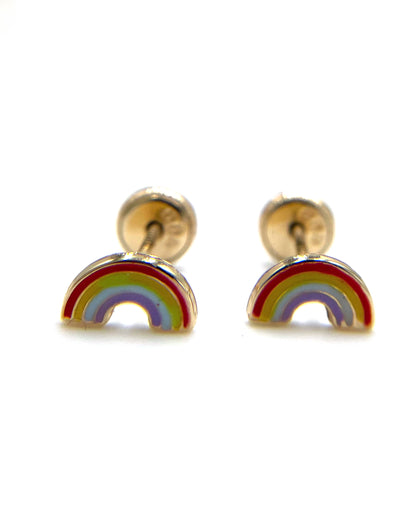 14K Yellow Gold Baby Rainbow Earrings with Screwbacks