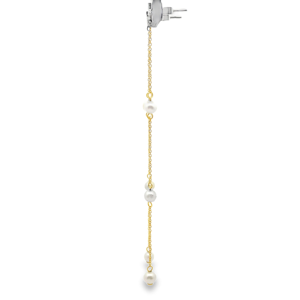 Meira T E10278/YP 14K Yellow Gold Long Pearl & Diamond Earrings