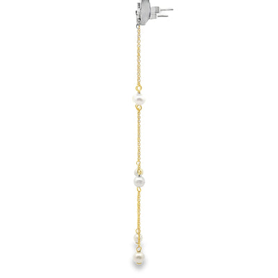 Meira T E10278/YP 14K Yellow Gold Long Pearl & Diamond Earrings