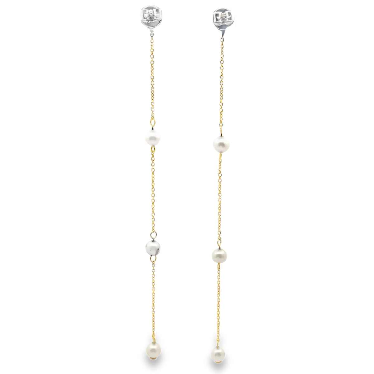 Meira T E10278/YP 14K Yellow Gold Long Pearl & Diamond Earrings