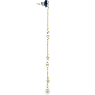 Meira T E10278/YP 14K Yellow Gold Long Pearl & Diamond Earrings