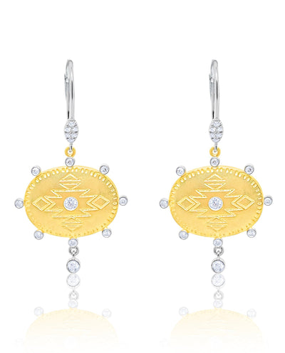 Meira T E10425/TY 14K Two Tone Gold Tribal Diamond Earrings