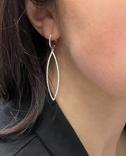 14K White Gold Open Marquise Shape Diamond Earrings