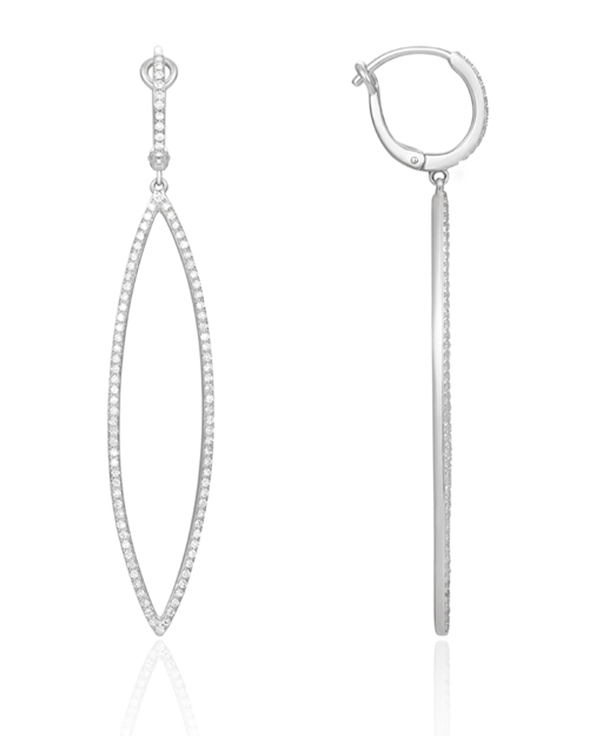 14K White Gold Open Marquise Shape Diamond Earrings