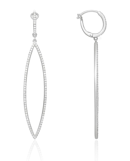 14K White Gold Open Marquise Shape Diamond Earrings