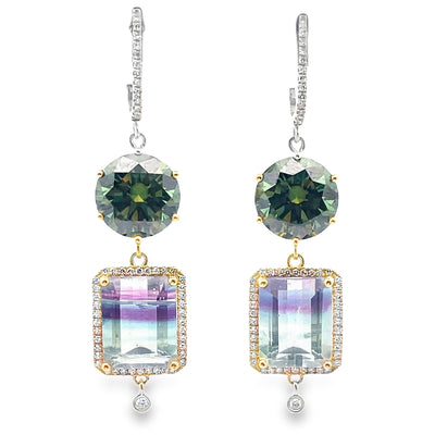 Meira T E10647/YF 14K Yellow Gold Fluorite & Moissanite Dangle Earrings