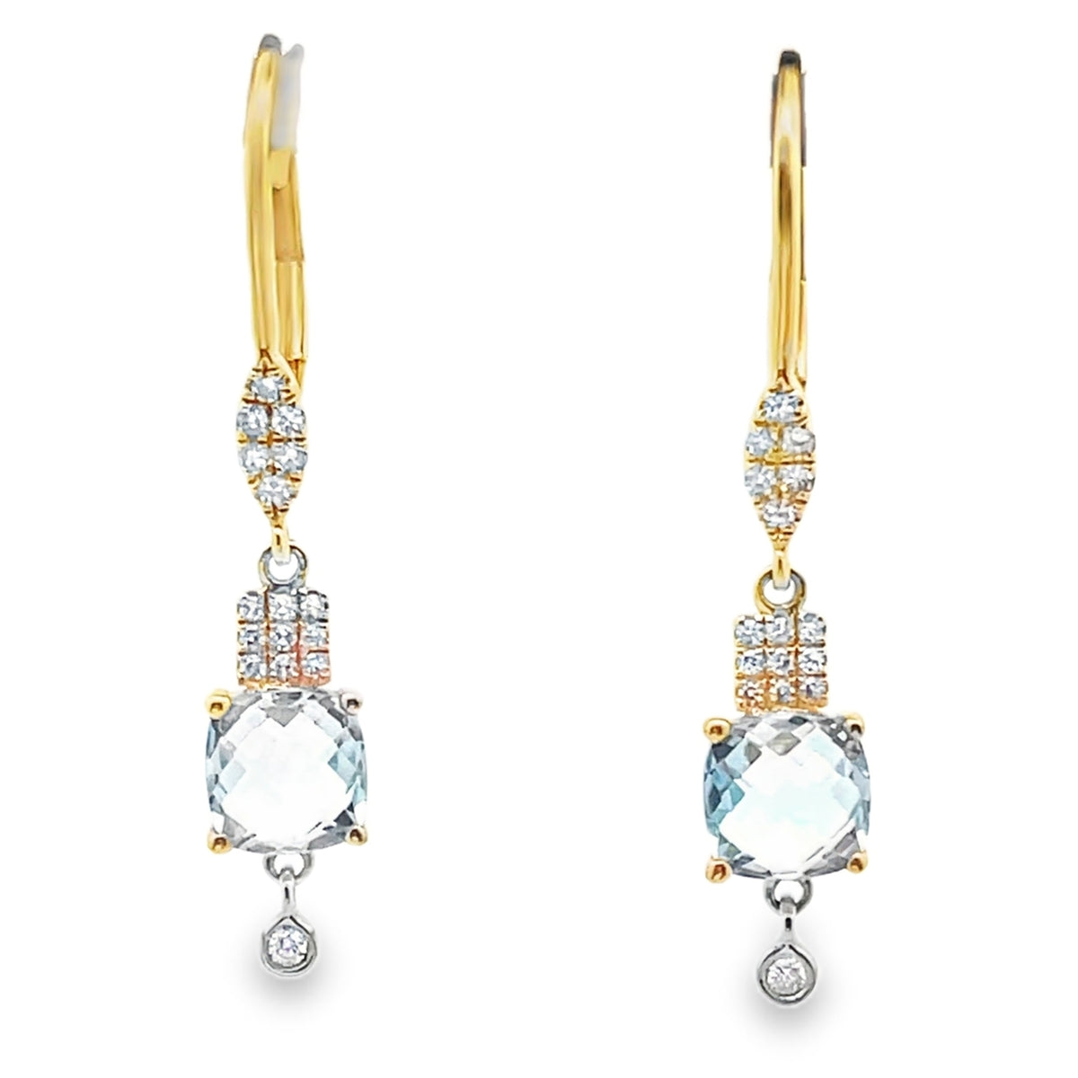 Meira T E10675/YB 14K Yellow Gold Blue Topaz & Diamond Dangle Earrings