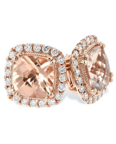 Allison Kaufman 14K Rose Gold Stud Pushback Earrings with Morganite & Diamonds