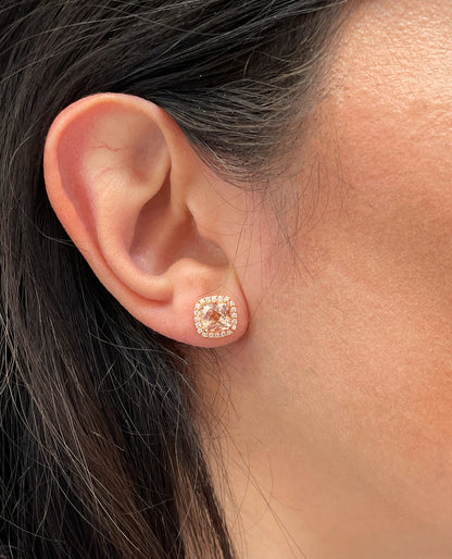 Allison Kaufman 14K Rose Gold Morganite & Diamond Stud Earrings with Pushbacks