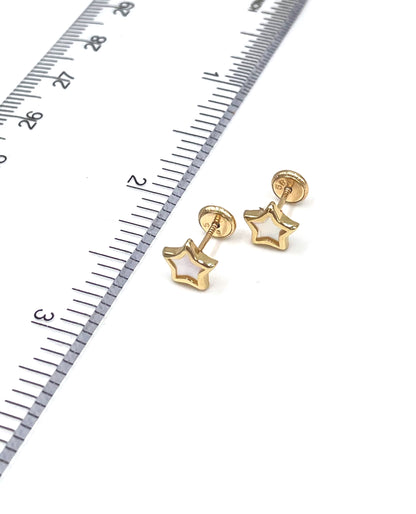 14K Yellow Gold Star Screwback Earrings with Mother of Pearl and Screwbacks