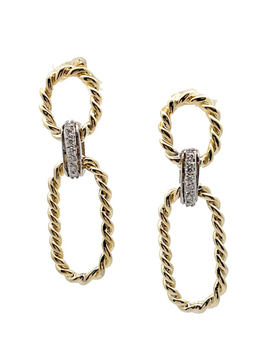 14K Yellow Gold Open Rectangular Drop Earrings