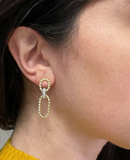 14K Yellow Gold Open Rectangular Drop Earrings