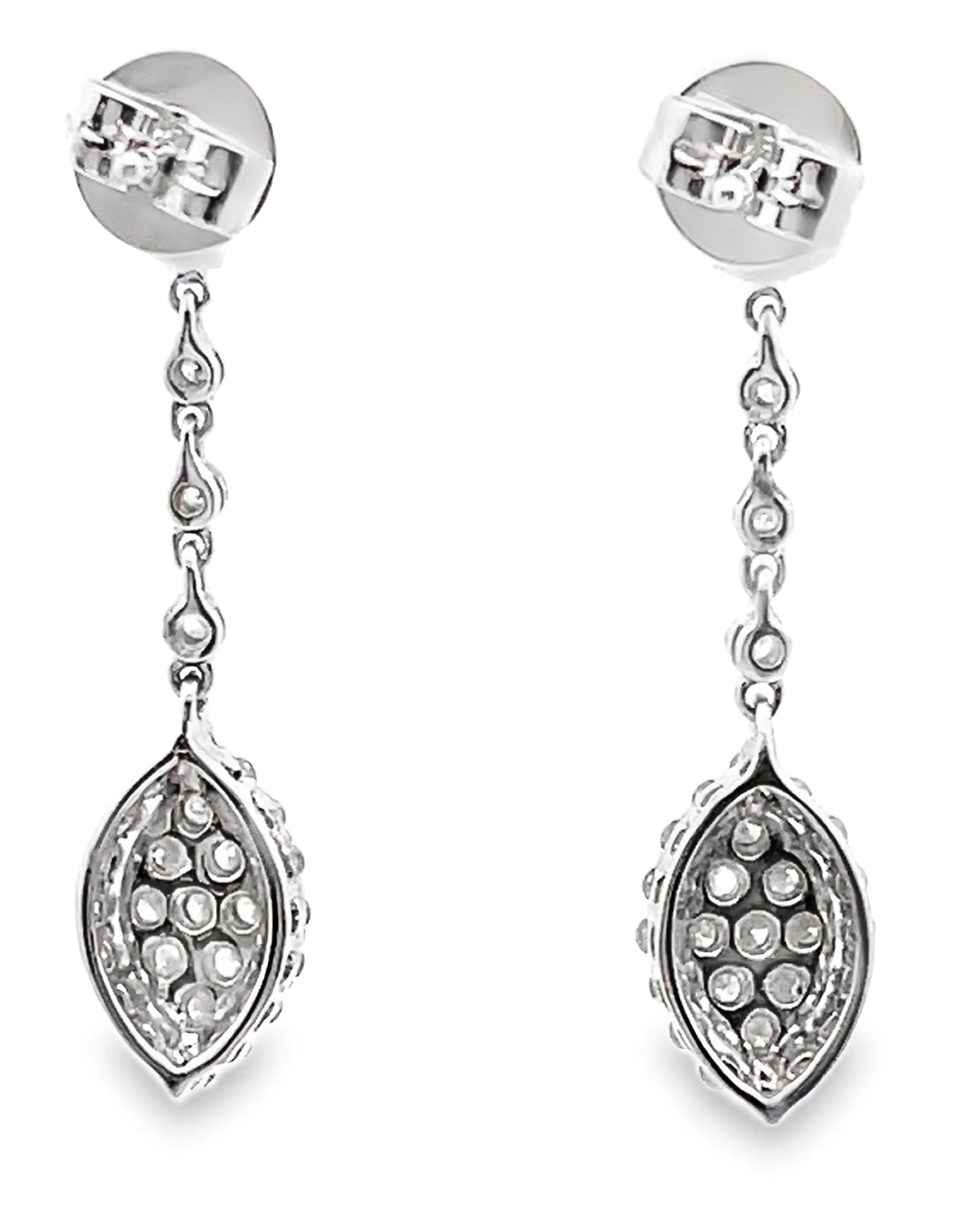 Diamond Dangle Marquise and Round Shaped Earrings in 18K White Gold