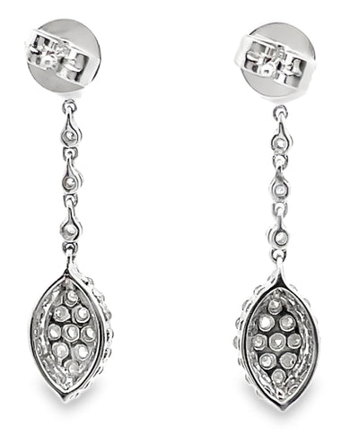 Diamond Dangle Marquise and Round Shaped Earrings in 18K White Gold