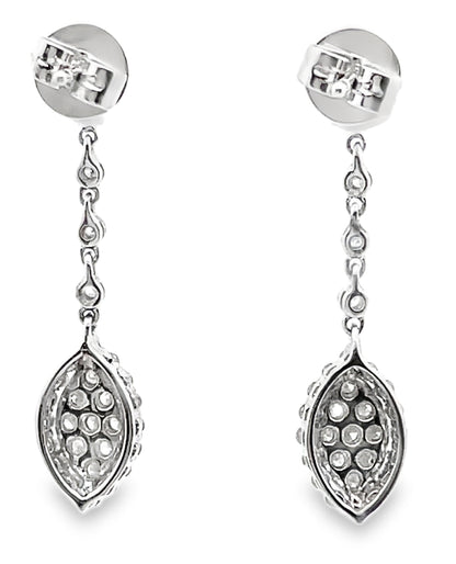 Diamond Dangle Marquise and Round Shaped Earrings in 18K White Gold