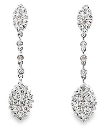 Diamond Dangle Marquise and Round Shaped Earrings in 18K White Gold