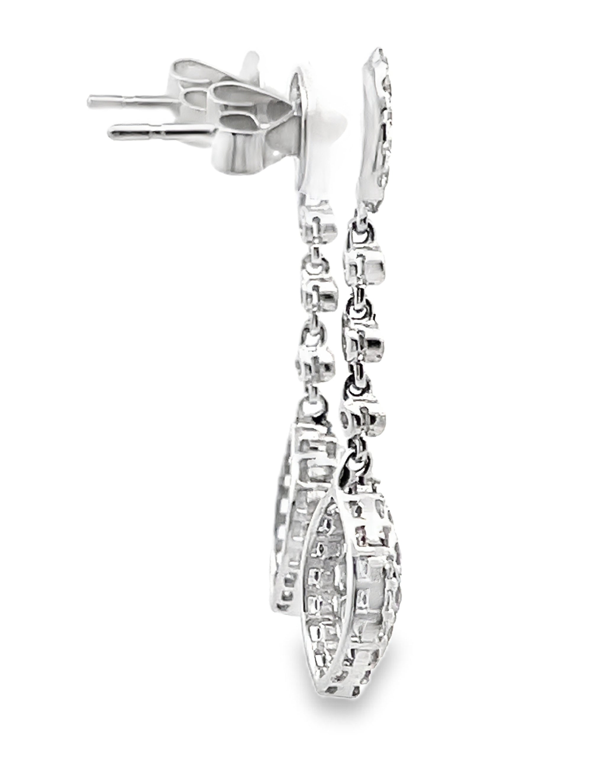 Diamond Dangle Marquise and Round Shaped Earrings in 18K White Gold